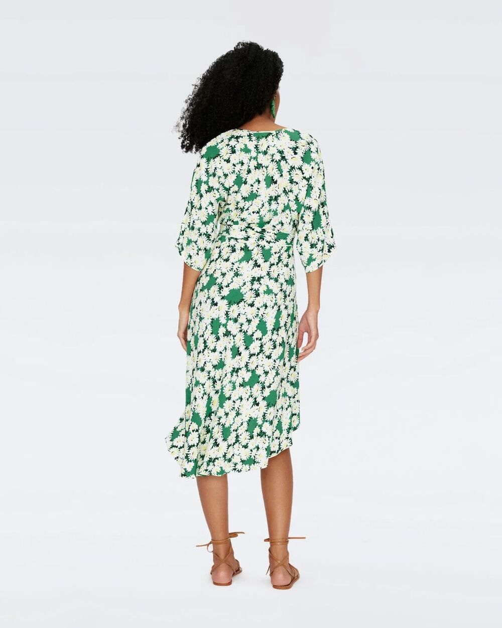 Diane Von Furstenberg womens Eloise Faux Wrap Midi Dress sz 00 Green Floral $378 - Picture 2 of 9